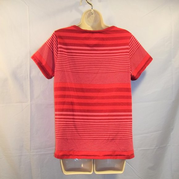 Venezia Womens Shirt Top Blouse Size 14/16 Striped Pleated Front Casual Red Pink - Picture 2 of 4